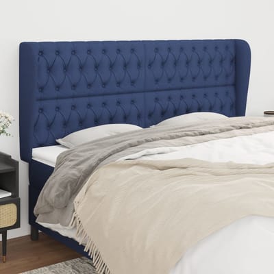 vidaXL - Hoofdbord - met - randen - 183x23x118/128 - cm - stof - blauw
