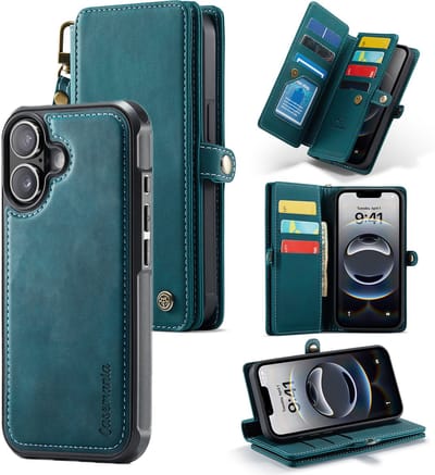 Casemania Hoesje Geschikt voor Apple iPhone 17 - Emerald Green - Geschikt voor MagSafe - Luxe Kunstlederen 2 in 1 Portemonnee Book Case met Extra Vakken