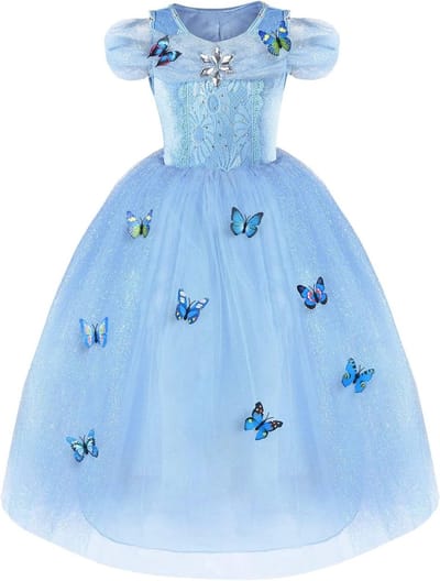 Cinderella Butterfly Prinsessen Kostuum, Blauwe Dansjurk voor Meisjes, Tulle Jurk voor Feesten en Bruiloften, Geschikt voor 3-8 Jaar Oud