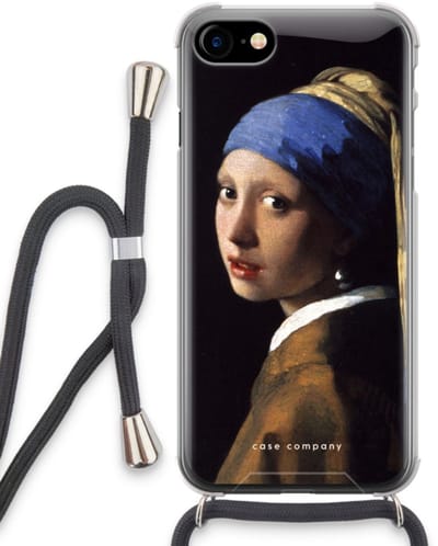 Case Company® - Hoesje met koord geschikt voor iPhone SE 2020 hoesje met Koord - The Pearl Earring - Telefoonhoesje met Zwart Koord - Bescherming aan alle Kanten en Over de Schermrand