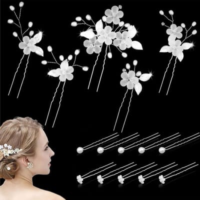 SnelShoppen - 15-delige Haaraccessoires Bruiloft Set, Elegante Bruids Haar Clips met Parel en Bloemen, U-vormige Haarspeldjes voor Bruiden en Bruidsme