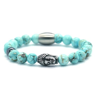 IbizaMen KIDS - jongens - armband - edelsteen - turkoois - 6mm- buddha - RVS