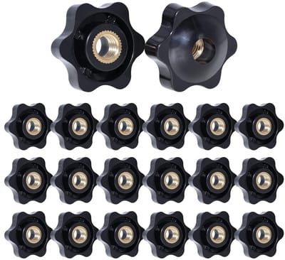 20PCS Serrated M8×32mm Moeren met Stervormige Knop voor Mechanische Machines en Gereedschappen, Zwart Plastiek en Messing