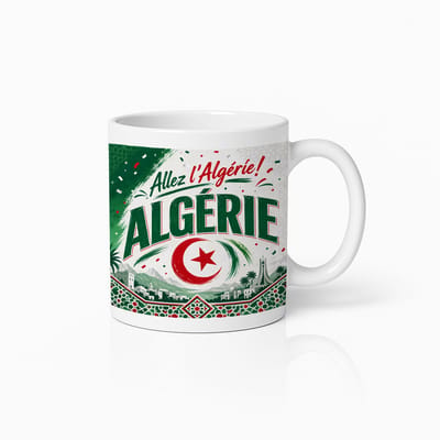 Algerije Supporters Mok 330 ml – Witte Voetbal Fan Koffiebeker met Algerijnse Vlag Design