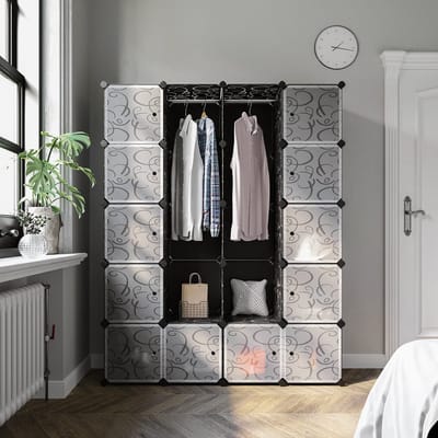 Modulaire Kledingkast – 12 Vakken – Zwart met Patroon – Garderobekast voor Slaapkamer, Hal of Studentenwoning – 178x143x36 cm – Flexibel en Ruimtebesparend