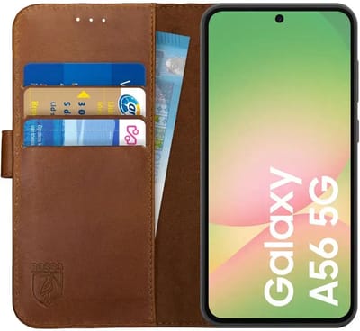 Rosso Deluxe Echt Leer Hoesje Geschikt voor Samsung Galaxy A56 | Ruimte voor drie pasjes | Portemonnee Book Case | Met Pasjeshouder | Bruin