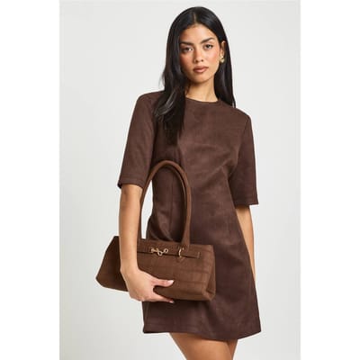 boohoo Dames Nep Suede Boxy T-shirt Jurk | Chocoladebruin | Maat: 36