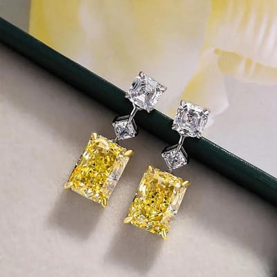 Huitan gele kubieke zirkonia hangende oorbellen voor dames, temperamentvolle en elegante ooraccessoires voor dagelijks gebruik, feestjes en een esthetische damesjuweel gray