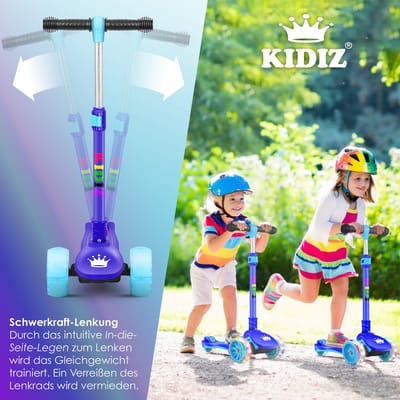 KIDIZ® Kinderstep - 3 wielen Step - Scooter - Kinderscooter X-Pro2 met PU LED oplichtende wielen Opvouwbaar pedaal Kinderstepjes in hoogte verstelbare City Scooter voor jongens en meisjes 3-12 jaar - Blauw