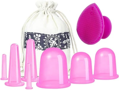 Set van 8 Silikonenkoppen voor Gezichtsmassage en Oogverzorging met Exfoliërende Borstel voor Huidverzorging (Klein, Medium, Groot)