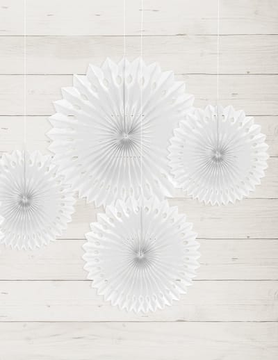 PARTYDECO - 3 witte papieren waaierrozetten 20, 25 en 30 cm voor feestdecoratie