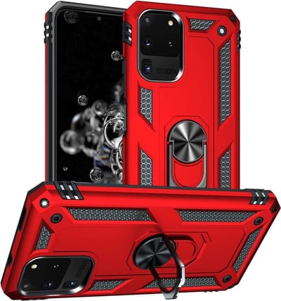 Ring Armor hoesje Geschikt voor Samsung Galaxy S20 Ultra - Rood - Draaibare standaard - Magneet - ZT Accessoires