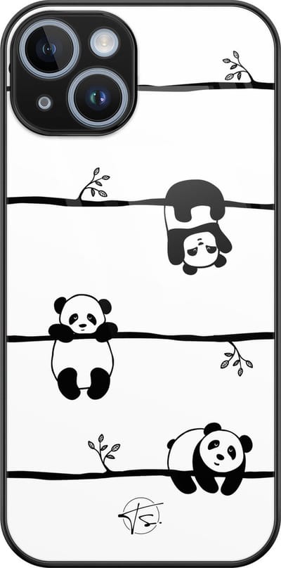 Hoesje geschikt voor iPhone 14 - Panda - Luxe Hard Case - Print - Zwart, Wit - Mooie Telefoonhoesjes