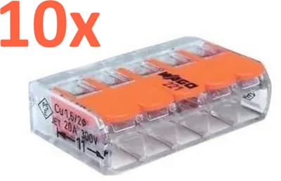 10 stuks | Wago lasklem 5-voudig | 221-415 | Verbindingsklem | Met hendels | Oranje