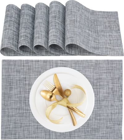 placemat set van 6 - 45x30 cm - afwasbaar - hittebestendig - onderlegger - grijs