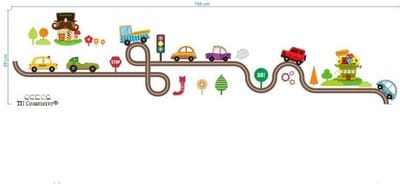 Muursticker Kinderkamer - Auto - Autoweg - Variant A - Slaapkamer Kinderen - Huisjes - no. 373