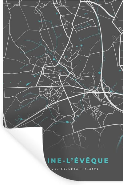 Muurstickers - Sticker Folie - Stadskaart – Grijs - Kaart – Fontaine l'Évêque – België – Plattegrond - 20x30 cm - Plakfolie - Muurstickers Kinderkamer - Zelfklevend Behang - Zelfklevend behangpapier - Stickerfolie
