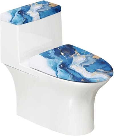 Toilet Deksel Set - Toilet Bril Cover - Badkamer Decoratie - Elastische Randen - 2 Delig - Blauw Goud