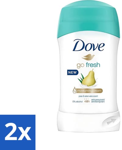 2 x Dove - Deodorant - Stick Go Fresh Pear & Aloe Vera - Frisse geur en bescherming - 40 ml - Dove Go Fresh - Deodorant Stick - Peer En Aloë Vera - Zweetbevochtiging - 48 Uur Bescherming