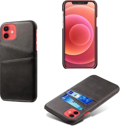 Backcover met Opbergvakjes + PMMA Screenprotector voor iPhone 12 Mini _ Zwart