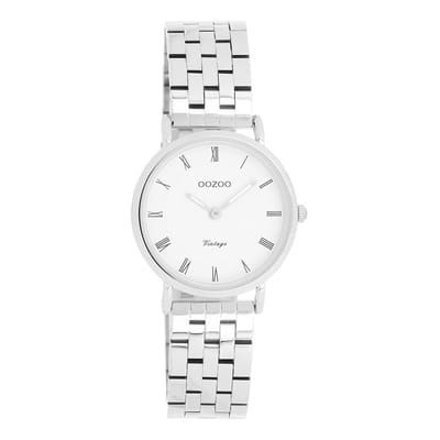 OOZOO Vintage series - Zilverkleurige horloge met zilverkleurige roestvrijstalen armband - C20372