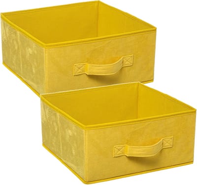 5Five Opbergmand/kastmand - Set van 2x stuks - geel - 14 liter - 31 x 31 x 15 cm - Opbergboxen - Vakkenkast manden - polyester