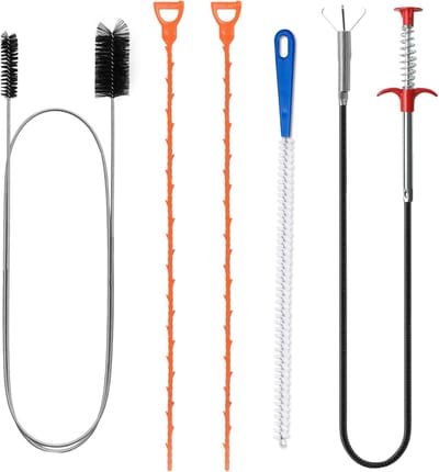 Drain Unblocker Buisreinigingsspiraal 5 Stuks, 160 cm Flexibele Afvoerreinigingsspiraal met Klauwgrijper, Afvoerontstopper Set met Buisreiniger en Afvoerborstel voor Keuken Badkamer Douche