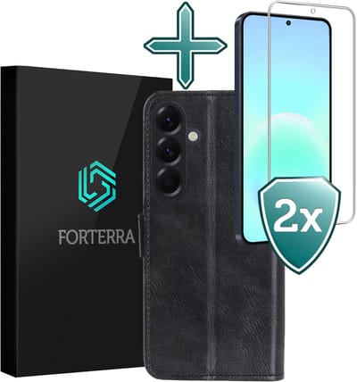 Hoesje Met 2x Screenprotector - Geschikt voor Samsung Galaxy A57 - Luxe Pasjeshouder - Flip Case - Bookcase Portemonee - Kunstleer Book Case - Flipcase Hoes - Book Cover - Walletcase - Portemonneehoes - Zwart