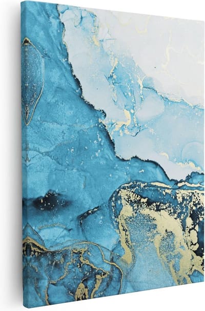 Artaza Canvas Schilderij Marmer Blauw - 40x50 cm - Wanddecoratie Abstract - Muurdecoratie Woonkamer - Kamer Accessoires