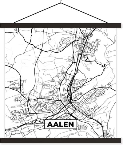 Posterhanger incl. Poster 60x60 cm - Schoolplaat - Aalen - Stadskaart - Plattegrond - Kaart - Textielposter - Zwarte latten - Stadskaart