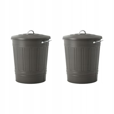 2x Metalen Afvalbak met Deksel - Grijs, 40L