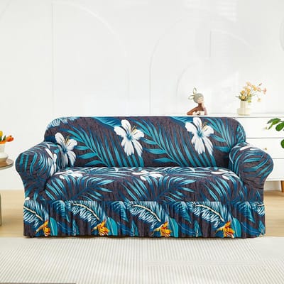 1 STK Elastische Bankhoezen Met Rok voor Woonkamer Spandex Stoel Bankhoes Bankhoezen Antislip Van Honden Huisdieren Kinderen 1-Seat 90-140cm blue
