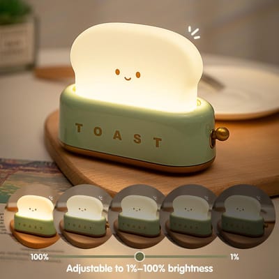 Veilleuse Toast Mignon Pain LED Lampe de Nuit Rechargeable Lumière d'Ambiance Apaisante Chambre Chevet Lumière de Sommeil Minuterie et Dimmable vert