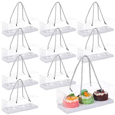 Doorzichtige Cupcake-dozen 20 stuks - 20 x 7 cm - Draagbare Gebakverpakkingen met Touw Handvat
