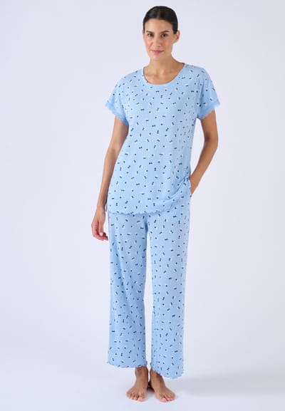 Damart - 7/8e pyjama in pointelle-breisel - Dames - Blauw - 38-40 (S)