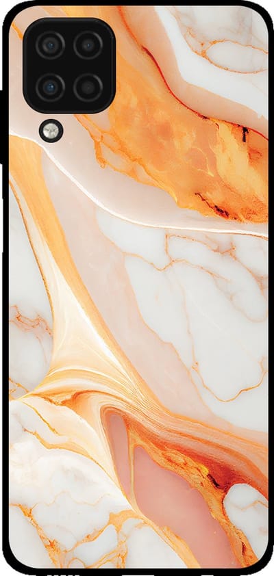 Smartphonica Telefoonhoesje voor Samsung Galaxy A12 met marmer opdruk - TPU backcover case marble design - Oranje geschikt voor Samsung Galaxy A12