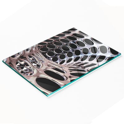 Keukenplank van gehard glas met decoratieve afbeeldingen, metalen tunnel, 80x52 cm