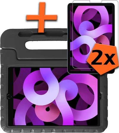Hoesje - Geschikt voor Apple iPad Air 6 (2024) - 11 inch - 6e Generatie - M2 - Met 2x Screenprotector - Kinderhoes Shockproof Bumper - Kidsproof Case - Tablet Hoes - Kinder Hoes Cover - Zwart