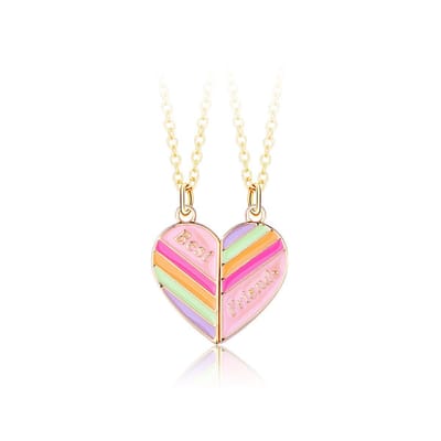 Bixorp Friends BFF Ketting voor 2 met Roze Hart "Best Friends" - Zilverkleurig - Vriendschapsketting voor twee
