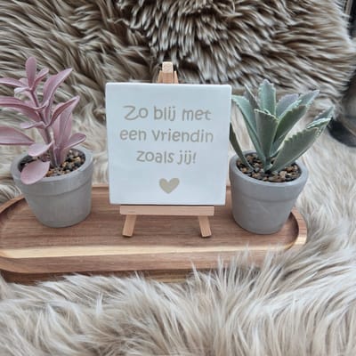 Robuust wenstegeltje – Zo Blij met een vriendin zoals Jij – Robuust 10x10 cm – Spreuktegel – Cadeau voor vriendin – Trendy nu – Zomaar – Vriendschap – Decoratief Tegeltje met Standaard – Cadeau Idee