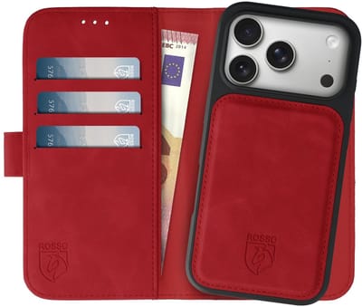Rosso Element Geschikt voor Apple iPhone 17 Pro | Uitneembaar 2-in-1 Hoesje | Luxe Portemonnee | Back Cover en Book Case | Pasjeshouder | Rood