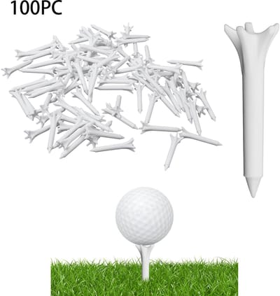100-Stuks Golf Tee - 8,3 cm groot - Oefentee voor golfers - 4-hoekig, antislip en stabiel ontwerp - Geschikt voor training op de driving range, korte ijzerslagen, nauwkeurige afslagen op par 3 holes en dagelijkse swingoefening voor golfers - Wit