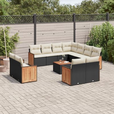 vidaXL - 12-delige - Loungeset - met - kussens - poly - rattan - zwart