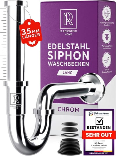 Sifon wastafel 1 1/4 inch maat L – in hoogte verstelbare buissifon 85-110 mm – roestvrij staal geurafsluiting – afvoerbuis voor badkamer en gastentoilet – incl. afdichtingen en rozet