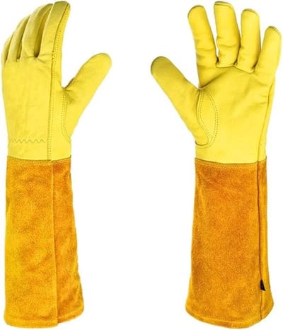 1 paar tuinhandschoenen - Snijbestendige handschoenen - Snijbestendig materiaal - Geschikt voor het snoeien van rozen/bramen - Lange onderarmbescherming - Snij- en prikbestendige lange leren tuinhandschoenen - Unisex - Geel - Maat L