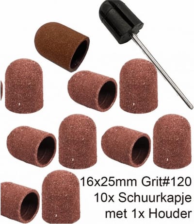 Schuurkapje met Houder - 16x25mm - Nagelfrees voor Manicure en Pedicure - Sunone kapje - Gradatie 120