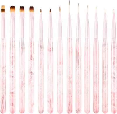YUBBI Professionele 13 delige Nail Art Penselen Set - Nagellak Acryl Penselen - Fineliner Penseel - Gellak Penselen - Nail Brush - Roze