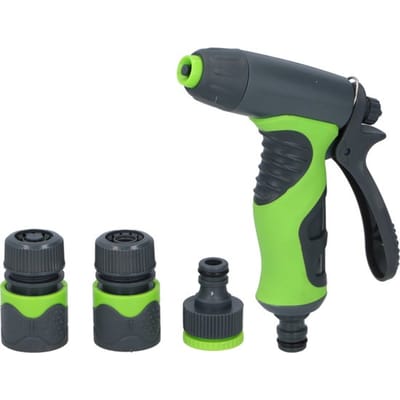 Kinzo 4-Delige Spuitpistool Set - Incl. 3 Verbindingsstukken voor Tuinslang - 8 Sproei-Standen - Soft-Grip Handgreep - Groen/Grijs