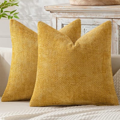 Sierkussens - Chenille Kussensloop - 2 Stuks 40x40 cm - Zacht Goudkleurig Design - Voor Bank Bed en Woonkamer - Elegante Hoes
