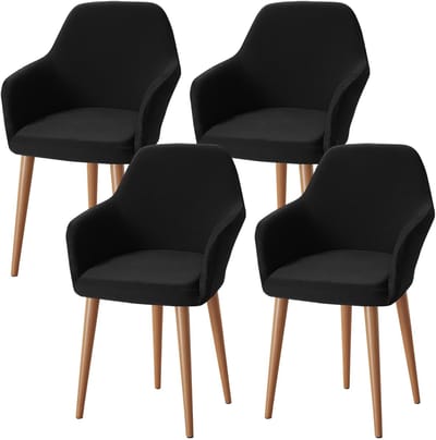 Stretch stoelhoezen, set van 4, fauteuilhoes met armleuningen, afneembaar, wasbaar, hoes voor bureaustoelen, eetkamerstoelen, overtrek voor keuken, banket, bruiloft, feest (zwart, 4 stuks)